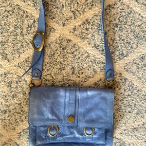 Anthropologie Blue lucky penny Crossbody Bag with Gold Accents